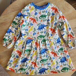 Mini Boden Relaxed Jersey Dress Vanilla Pod Dinosaur Print Dropped Shoulder 9-10